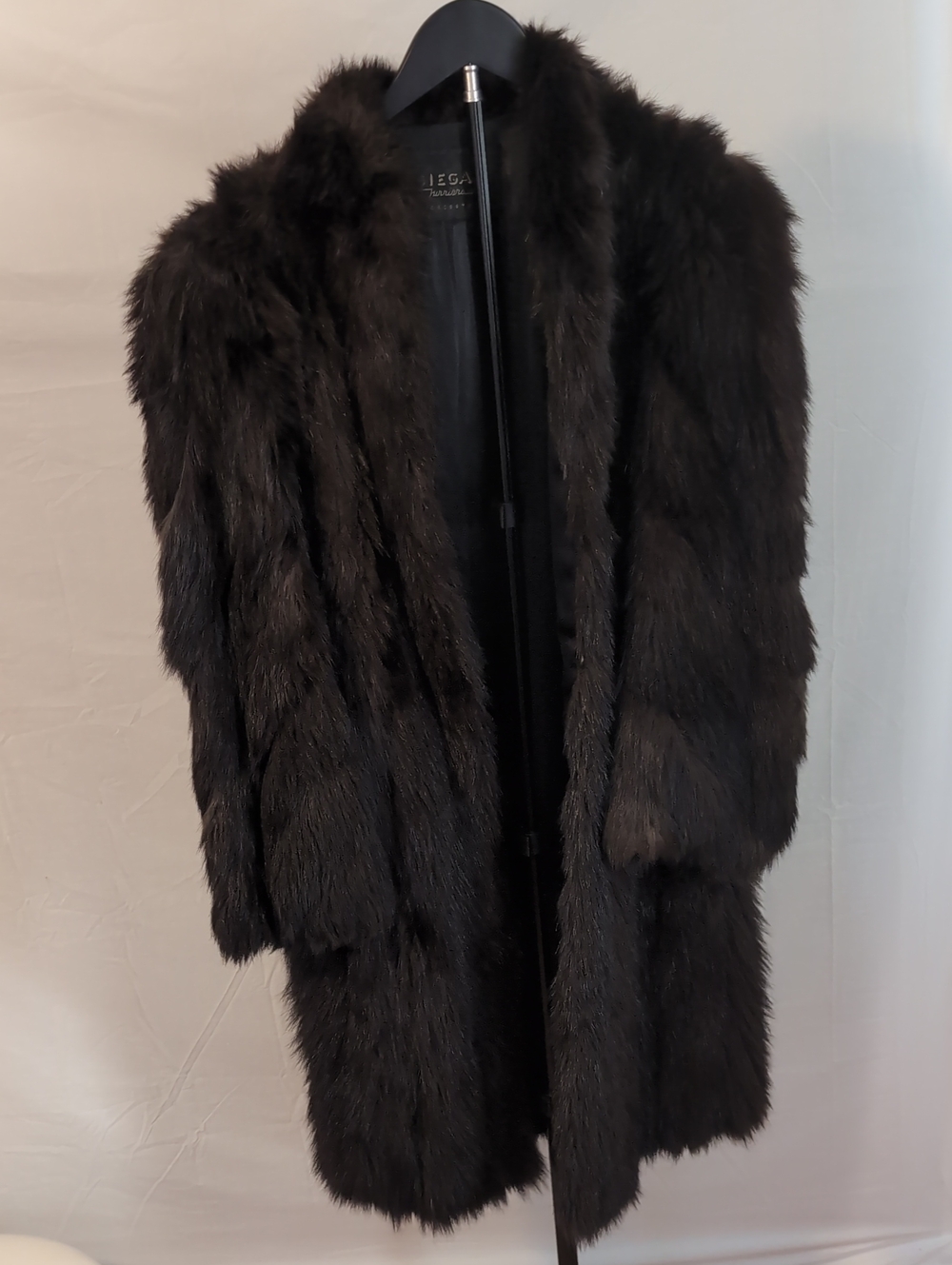 Vintage Siegal Furriers Genuine Mink Fur Coat - Black Satin Monogrammed - AS IS